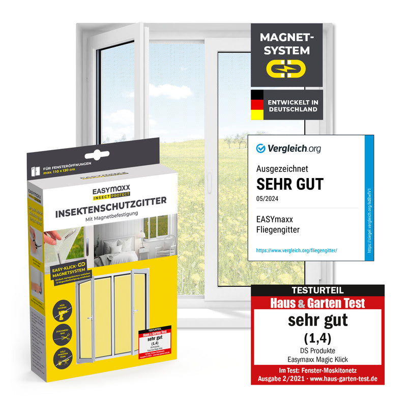 EASYmaxx Insect Protect Insektenschutzgitter mit Magnet - Fenster bis 130x150cm