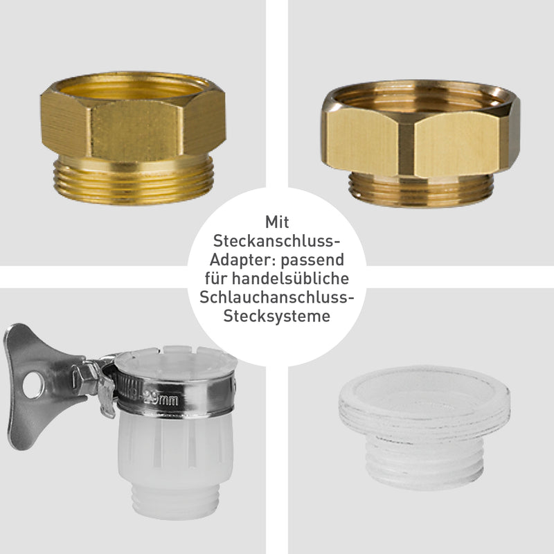 GARVIDA Durchlauferhitzer Kompakt - Edelstahl/schwarz Adapter für gängige Schlauchanschluss-Stecksysteme Zubehör-Set aus Metall und Kunststoff.