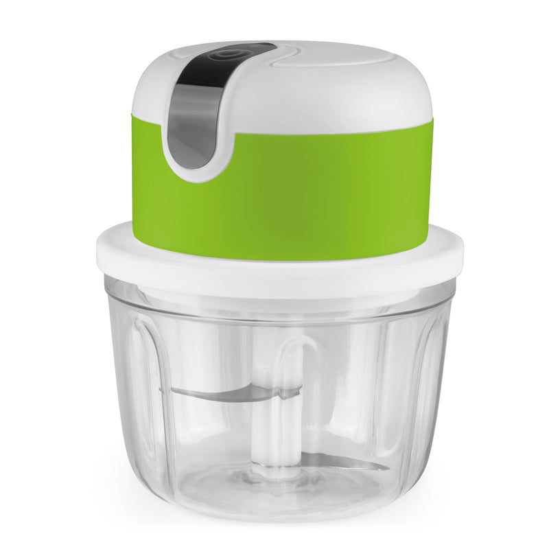 MAXXMEE Multi-Zerkleinerer mit USB-Kabel weiß/limegreen, kompakter Akku-Zerkleinerer mit 350 ml Mixbehälter und Edelstahlklingen.