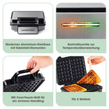 GOURMETmaxx Waffeleisen für Belgische Waffeln aus Edelstahl mit Kontrollleuchte, Cool-Touch-Griff und Platz für 2 Waffeln.