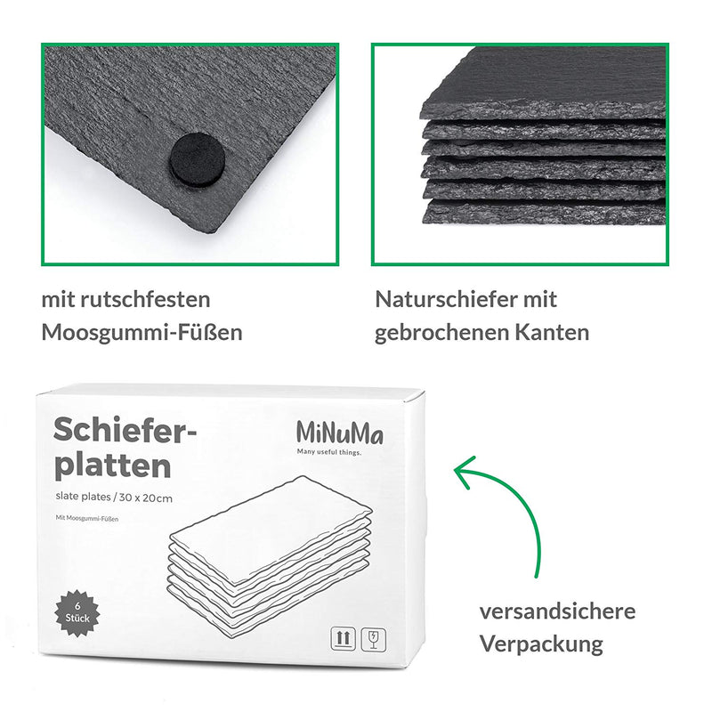 Minuma® Schieferplatten 30x20 cm aus Naturgestein - 6er-Set - Schwarz