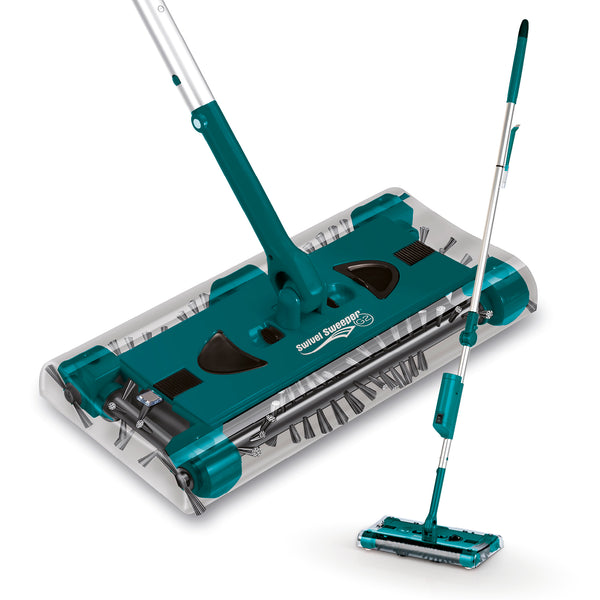 Akku-Besen Swivel Sweeper G2 + Ersatz-Akku kabellos und wiederaufladbar mit 360° Rotation für einfache Reinigung unter Möbeln smaragdfarben.