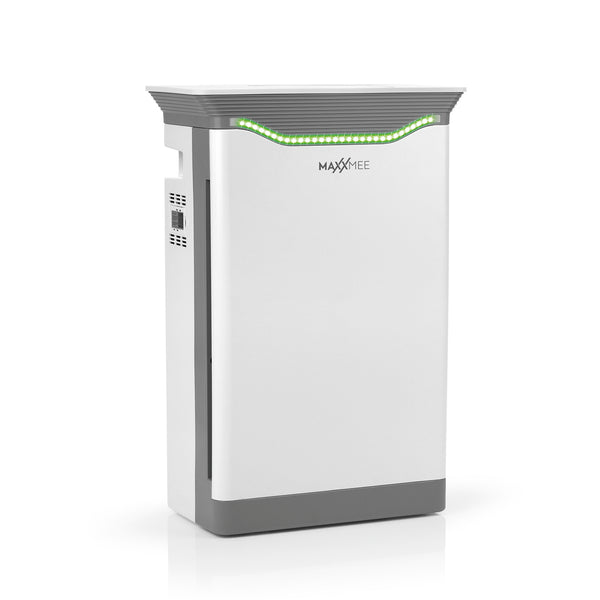 MAXXMEE Luftreiniger High Performance weiß mit 6-Stufen-Reinigung, CADR 420 m², digitalem Display und Fernbedienung.