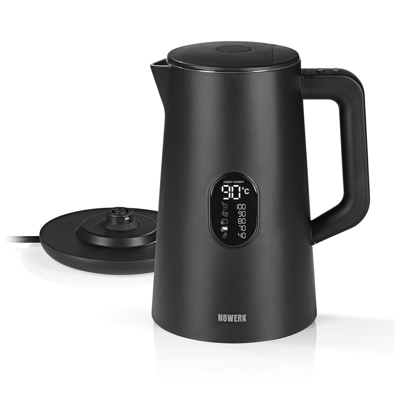 N8WERK Digitaler Wasserkocher mit Temperatureinstellung Midnight Black Edition, LED-Anzeige, Doppelwanddesign, 7 Tassen Kapazität