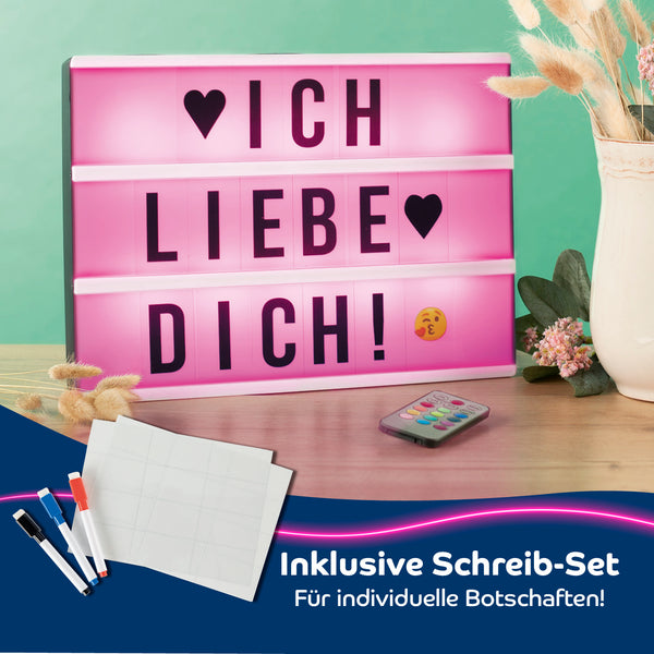 EASYmaxx LED-Leuchtkasten A4 mit 173 Buchstaben, Zahlen & Symbolen & 150 bunten Mood Pics inkl. Schreib-Set (3 Stifte & 20 Karten)