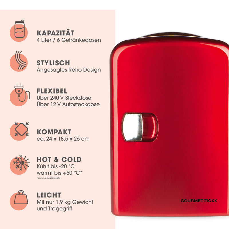 GOURMETmaxx Mini-Kühlschrank Retro 45W - Rot