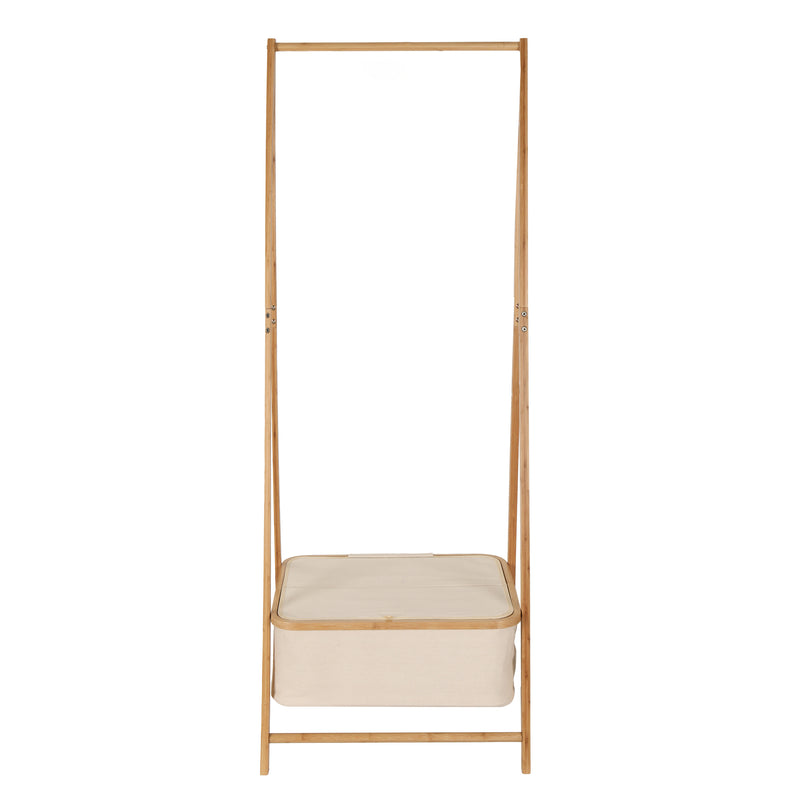 LUMALAND Kleiderständer aus Bambus 159x60x45 cm in Beige mit Ablagefach, stabil und modern für Jacken und Schuhe.