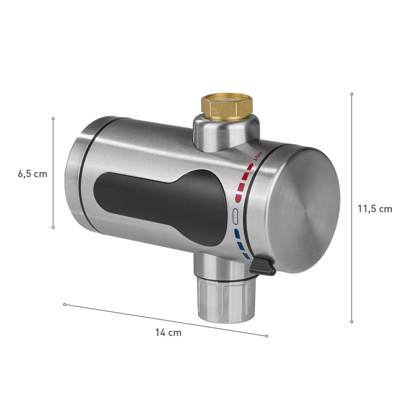 GARVIDA Durchlauferhitzer Kompakt Edelstahl/schwarz, kompakter elektrischer Wassersparer mit digitaler LED-Temperaturanzeige.