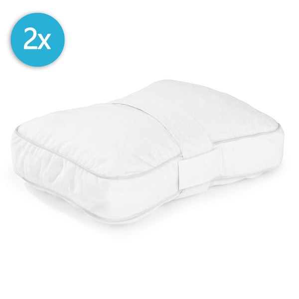 MAXXMEE Seitenschläfer-Kissen mit Knieband weiß 2er-Set ergonomisch, mit Klettverschluss, Memory-Schaum und waschbarem Bezug.