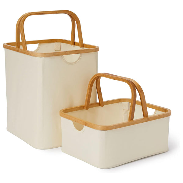 LUMALAND Bambus-Rahmen-Aufbewahrungskorb 2er-Set beige, faltbar, praktische Größe, stabiler Bambusrahmen, platzsparend.