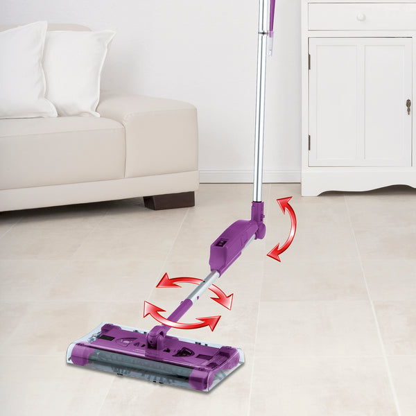 Akku-Besen Swivel Sweeper G2 mit Li-Ion Batterie in Lila, kabellos mit 360° Rotation und rückenschonendem Ellenbogengelenk.