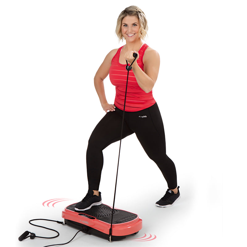 syltfit Vibrationstrainer Kompakt - 4-tlg. - koralle mit Expanderbändern und rutschfestem Stand, präsentiert von Beatrice Egli.