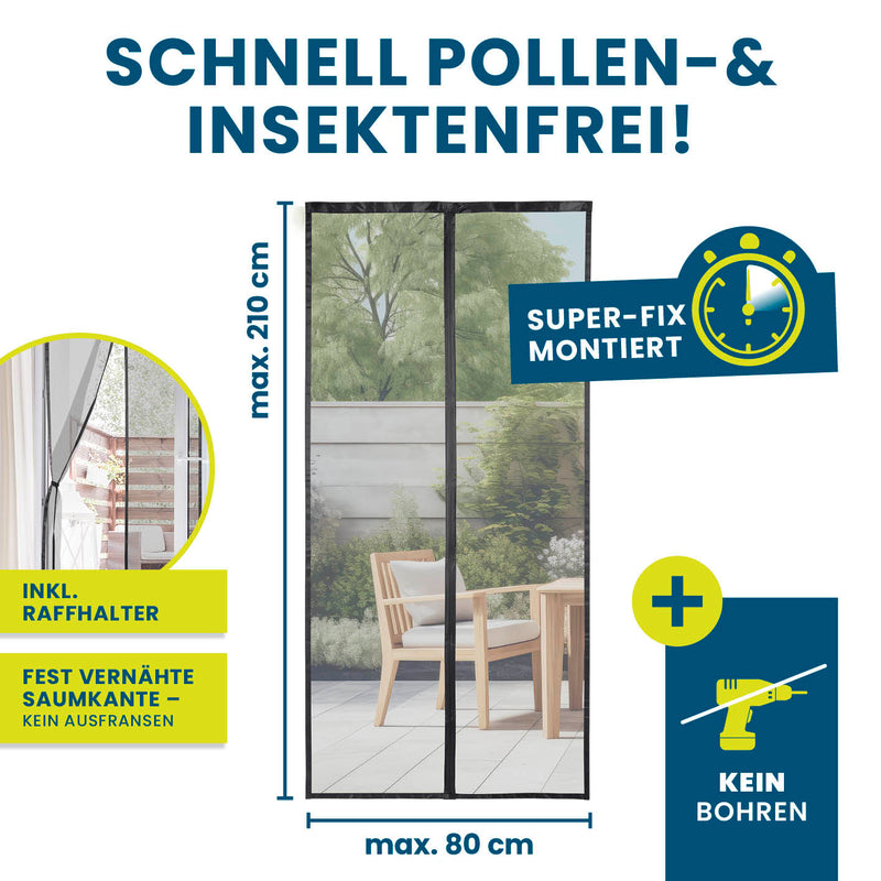 HOBERG Insekten- & Pollenschutzvorhang mit XXL-Magnetbändern – 80 x 210 cm