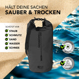 Where Tomorrow Dry Bag 20L - Style 02 - Schwarz, wasserdichter und robuster Outdoor-Rucksack mit UV-Schutz und Rolltop-Verschluss.
