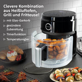 GOURMETmaxx Heißluft-Fritteuse Digital mit Glas-Garkorb 3,3 l schwarz, mit Timer, Temperaturregler und Glas-Garkorb für gesünderes Garen.