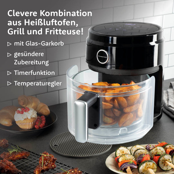 GOURMETmaxx Heißluft-Fritteuse Digital mit Glas-Garkorb - 3,3 l - schwarz