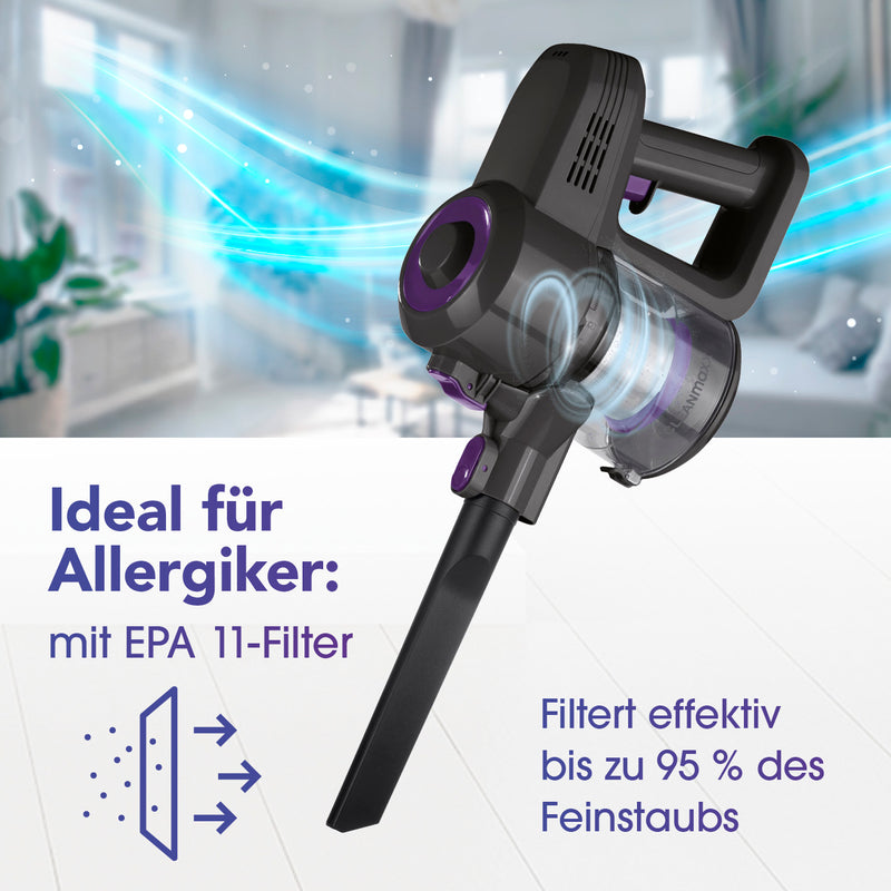 CLEANmaxx Akku-Zyklonsauger 2in1 - Hand- & Bodensauger kabellos, ladbar, 3 Düsen