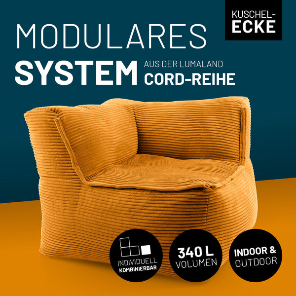 LUMALAND Modulares Eckteil links aus der Cord-Reihe, 81x81x70 cm - Bezug soft & waschbar - Senfgelb