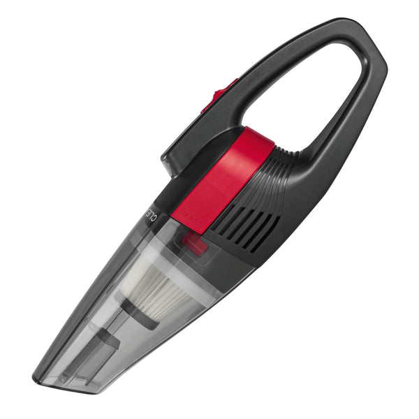 CLEANmaxx Akku-Handstaubsauger grau/rot, kabellos, beutellos mit LED-Beleuchtung, abnehmbarem 600 ml Behälter und waschbarem EPA-Filter.