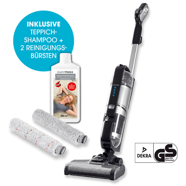 CLEANmaxx Multi-Bodenreiniger + Teppichshampoo mit Bürstenrollen und 500 ml Teppichshampoo für Saugen, Nass- & Trockenwischen.