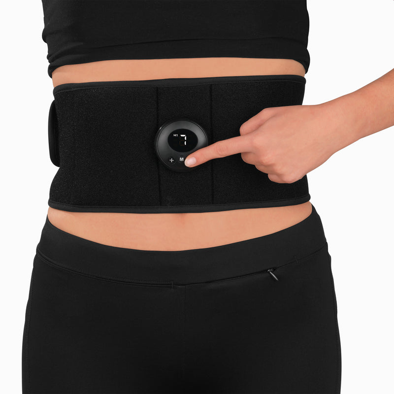 MAXXMEE Bauchmuskelgürtel EMS mit 6 Programmen und 9 Intensitätsstufen in Schwarz, passend bis 140 cm Bauchumfang.