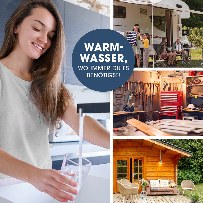 MAXXMEE Elektrischer Durchlauferhitzer für sofort Warmwasser aus fast jedem Hahn – vielseitig einsetzbar zu Hause, Camping und Werkstatt
