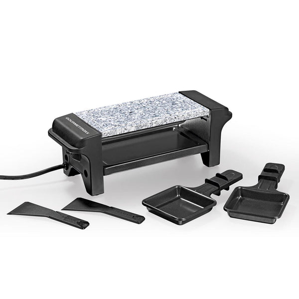 GOURMETmaxx Raclette Grill für 2 Personen - 350W mit heißem Stein, 2 Pfännchen und Spateln für einfachen Grillgenuss.