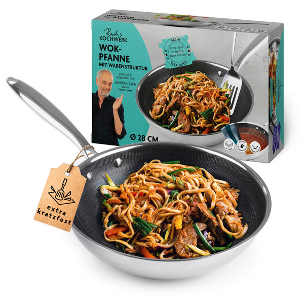 Rachs KOCHWERK Wok-Pfanne mit Wabenstruktur, Ø28 cm - Antihaft - alle Herdarten