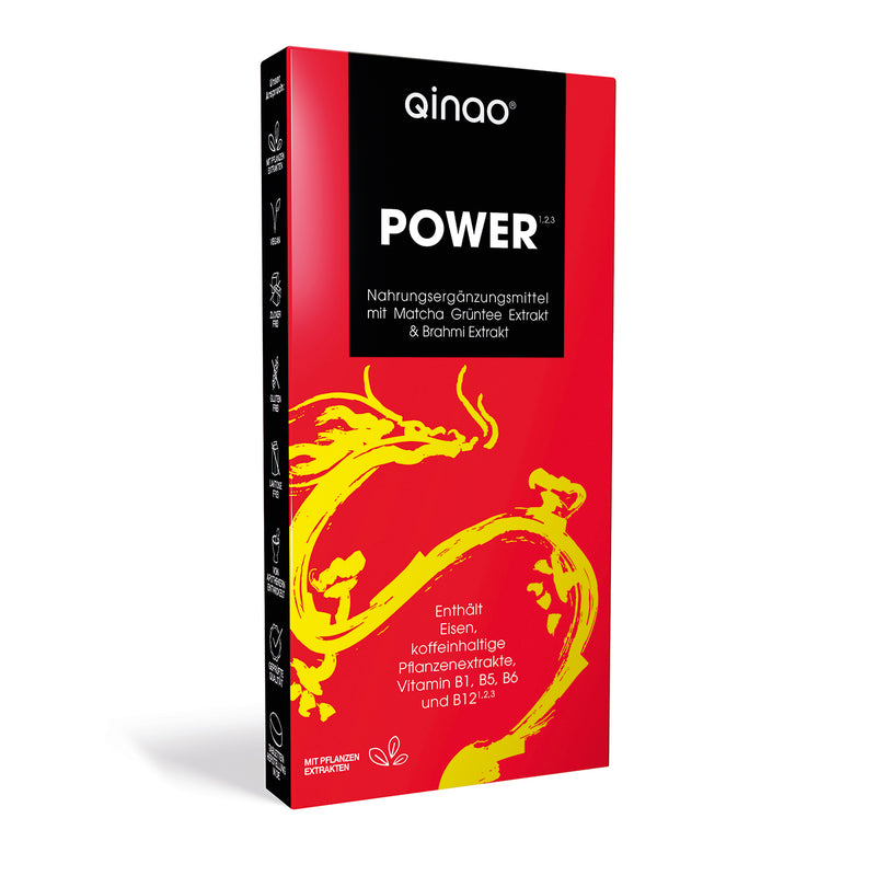 qinao POWER Nahrungsergänzungsmittel mit Matcha Grüntee Extrakt & Brahmi Extrakt - Monats-Kit