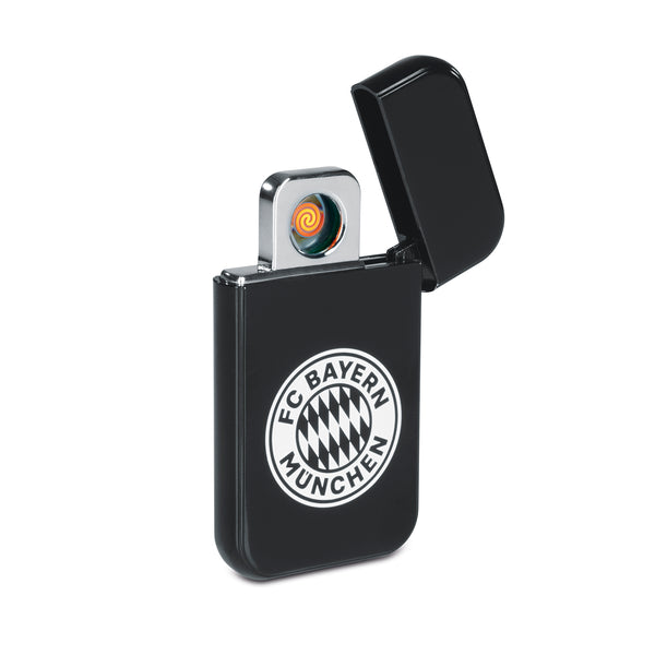 FC BAYERN MÜNCHEN USB-Feuerzeug mit Glühspirale, schwarz, elektronisch, ohne Flamme, wiederaufladbar, ohne Gas oder Benzin.