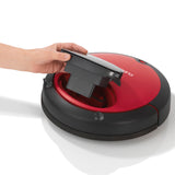 CLEANmaxx Saugroboter 2in1 in Rot-Schwarz mit abnehmbarem Staubbehälter und kompakter Bauweise für einfache Reinigung.