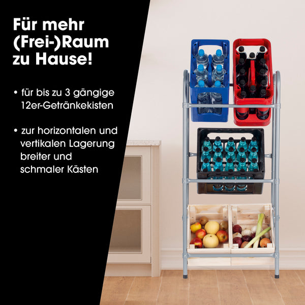 EASYmaxx Metall Getränkekisten-Regal für 3 Kisten - 127x50x34 cm