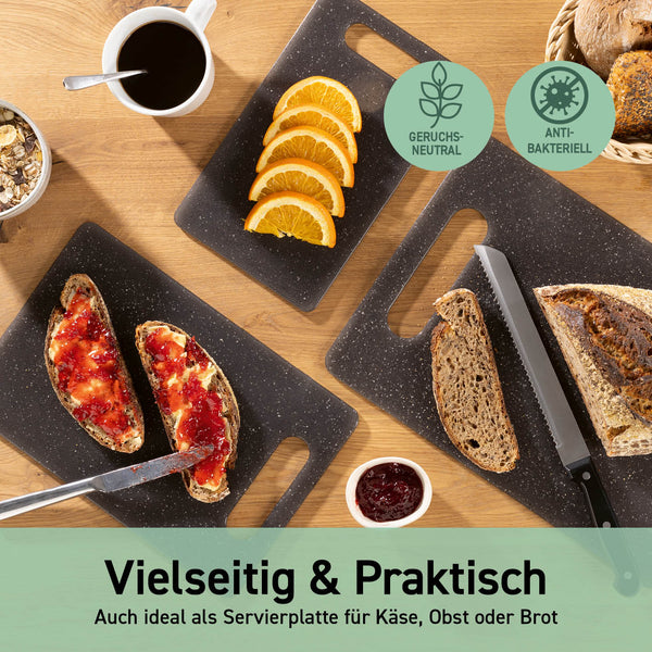 GOURMETmaxx Schneidebretter 3er-Set aus BPA-freiem Kunststoff, geruchsneutral, antibakteriell und spülmaschinenfest.