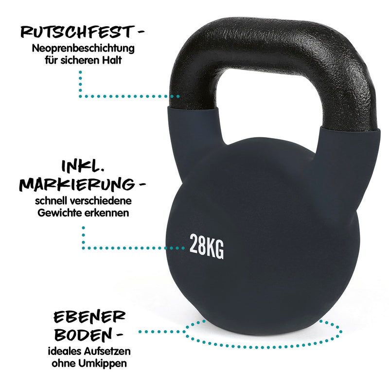 #DoYourFitness Kettlebell - Kugelhantel aus massivem Gusseisen mit Neoprenbeschichtung - 28 kg