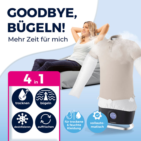 CLEANmaxx Hemdenbügler PRO STEAM + Hosenaufsatz - auffrischen, trocknen, bügeln - Schwarz