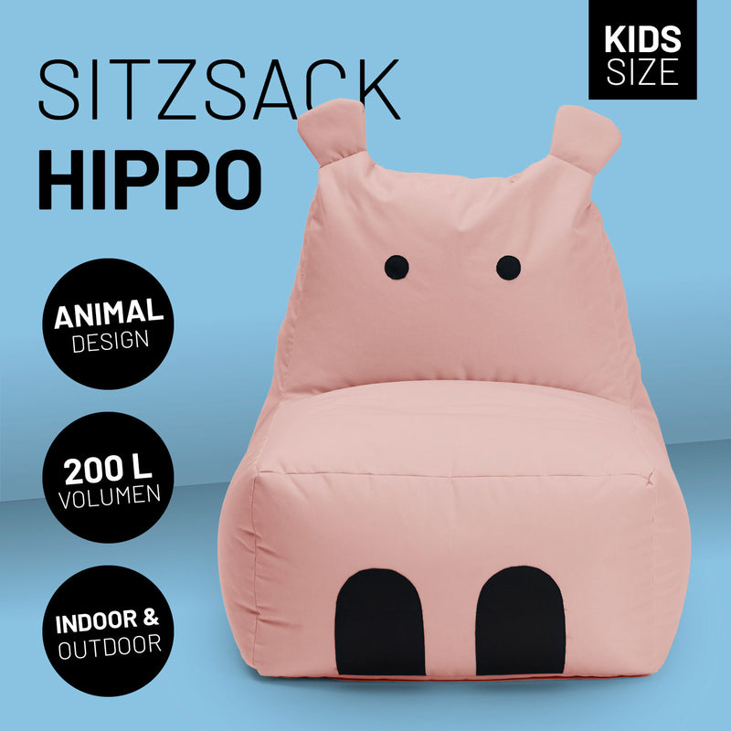 LUMALAND Animal Line Kindersitzsack Hippo - Pastell Pink