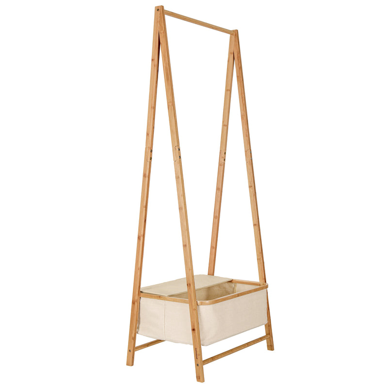 LUMALAND Kleiderständer aus Bambus 159x60x45 cm in Beige, stabiler Kleiderhalter mit Ablagefach, modernes und natürliches Design.
