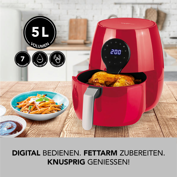 MAXXMEE Heißluft-Fritteuse Digital - 5 l Fassungsvermögen - Rot