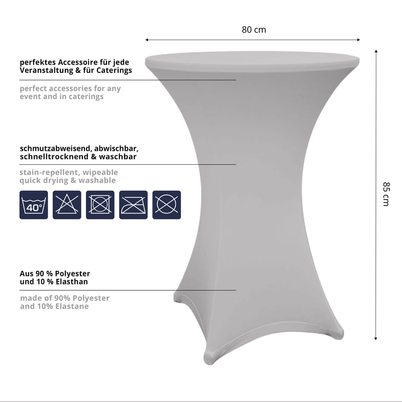 LUMALAND Stehtischhusse - Tisch Bezug - Husse -  Ø 80-85 cm - Silbergrau