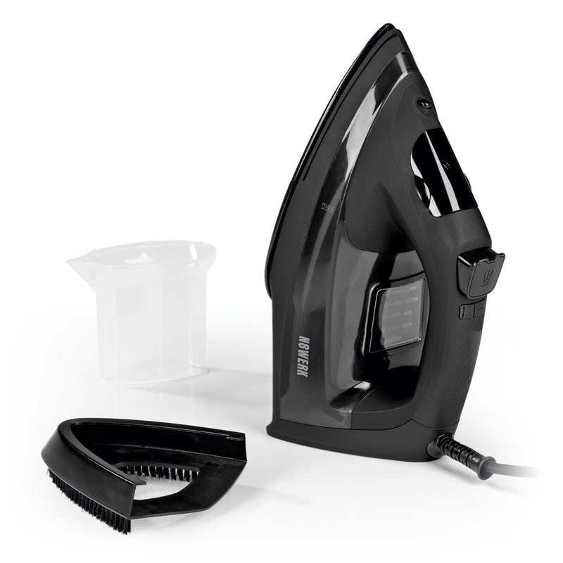 N8WERK Dampfbügeleisen Midnight Black Edition mit 4 Programmen, 250 ml Wassertank und Keramiksohle, Dampfgenerator 2400W.