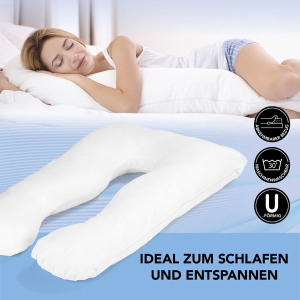 MAXXMEE Komfortkissen - 150 x 100 cm, U-förmiges, weiches Baumwollkissen, abnehmbarer Bezug, ideal zum Schlafen und Entspannen.