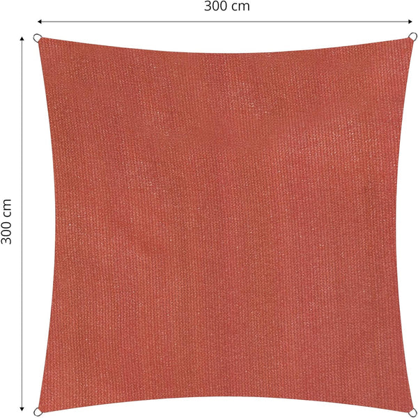 LUMALAND Sonnensegel 100% HDPE mit Stabilisator für UV-Schutz - Quadrat 3 x 3 Meter - Terracotta