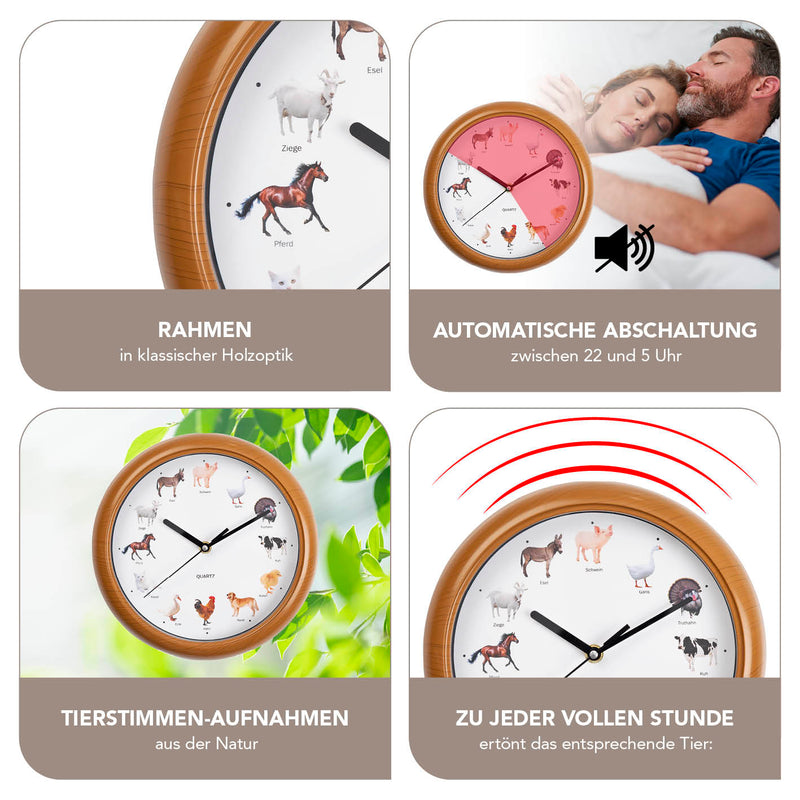 EASYmaxx Wanduhr (25cm) mit Stimmen - Bauernhoftiere