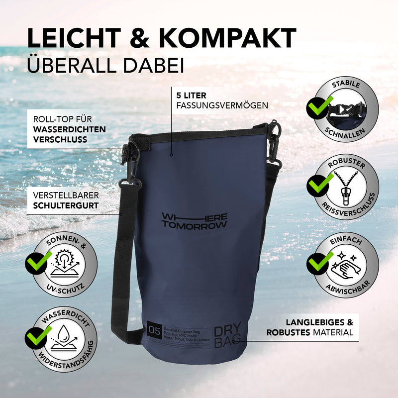 Where Tomorrow Dry Bag 5L - Style 01 - Dunkelblau