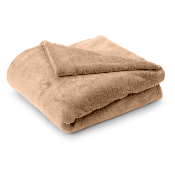 LUMALAND Kuscheldecke 220x240 cm in Hellbraun, weiches Coral-Fleece, vielseitig als Sofadecke, Tagesdecke verwendbar.