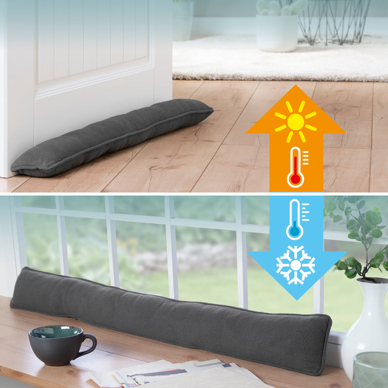 EASYmaxx Zugluftstopper - 10 x 90 cm - Grau schützt Fenster und Türen vor Zugluft, hält Räume warm und hilft Energiekosten zu senken.
