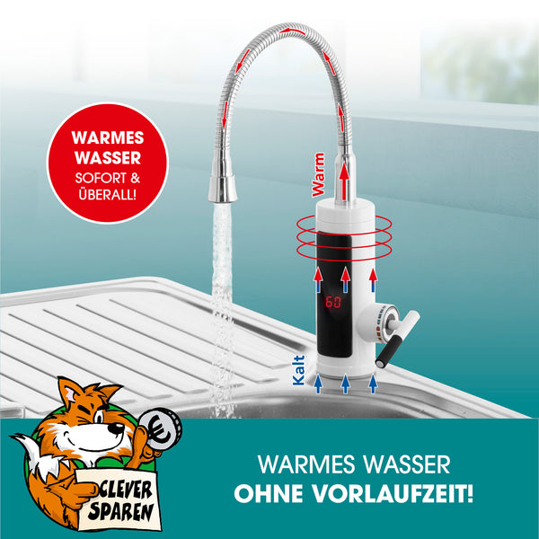 EASYmaxx Warm- & Kaltwasserarmatur mit Durchlauferhitzer digitale LED-Temperaturanzeige Werkstatt Garage Camping Garten Terrasse Montage unkompliziert