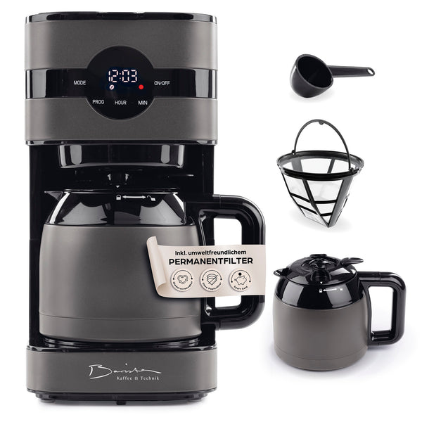 Barista Filterkaffeemaschine Touch Iso mit Isolierkanne, Timer und LED-Touchdisplay mit Permanentfilter und Isolierkanne.