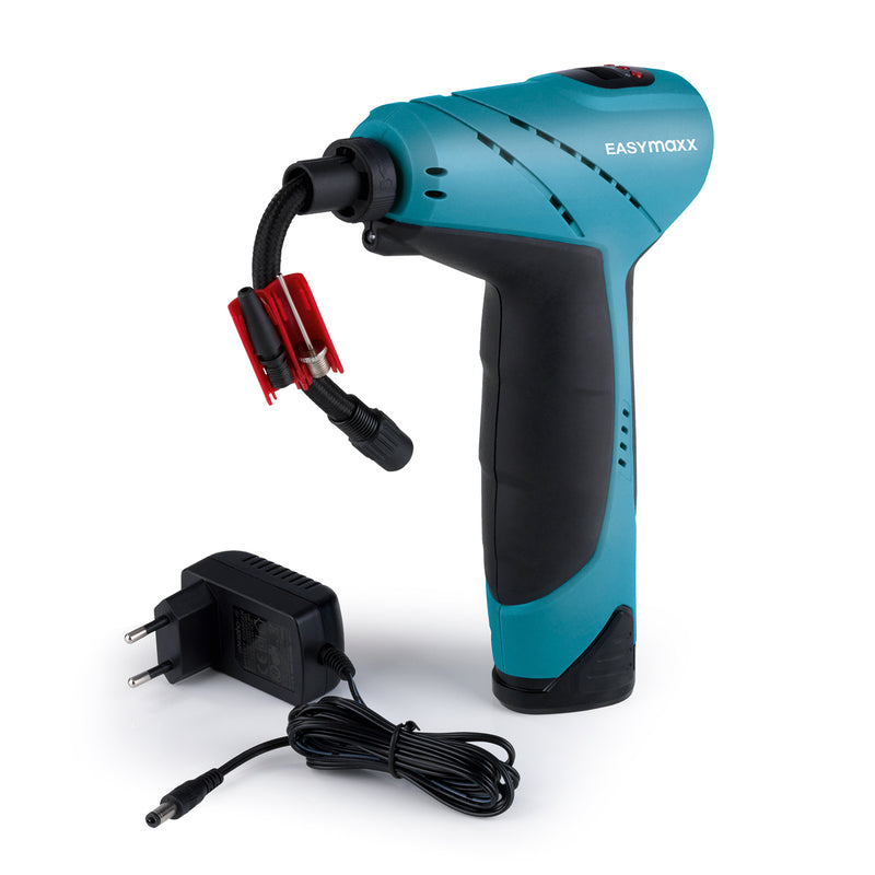 EASYmaxx Akku-Handkompressor mit LED-Beleuchtung blau/schwarz, kabellos, digitale Luftdruckanzeige und Auto-Stopp-Funktion.