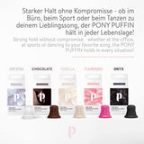 PONY PUFFIN Chocolate Schokobraun – innovatives Stylingtool für voluminösen, haltbaren Pferdeschwanz, ideal für braunes Haar.